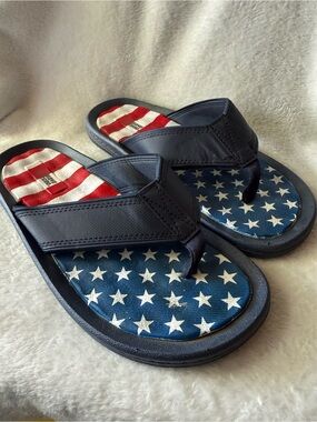 Men's Navy Blue Patriotic Flip-Flop Sandals Stars & Stripes Size 9 Wave Zone
